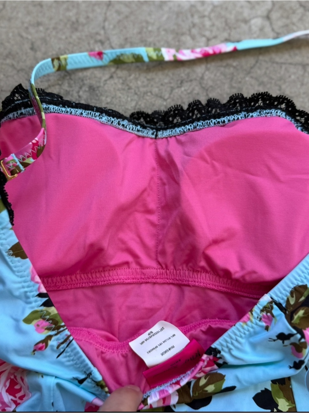 Betsey Johnson Swimsuit Dress Gypsy Rose blue Pink floral Ruffle retro pinup S - Picture 7 of 8